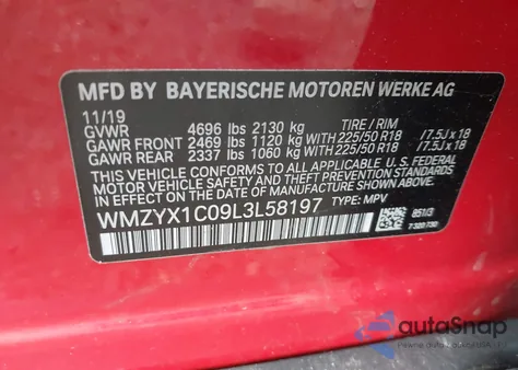 2020 Mini Countryman Cooper S z USA, uszkodzony, nr VIN WMZYX1C09L3L58197